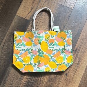 Colorful Lemon and Citrus Fruit Print Canvas Tote Bag